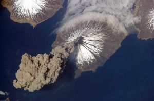 Mt. Cleveland volcano, Aleutian Islands, Alaska, taken from the International Space Station by astronaut Jeffrey N. Williams